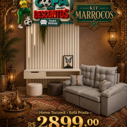 Kit Copa - Home Ripado Tucumã 1.4 c/ Led para TV até 58"- Off White + Sofá Retrátil e Reclinável Prada Confort 2m - Linho Cinza