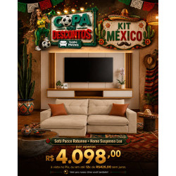 Kit Copa - Home Suspenso Loa para Tvs até 75" - Off White Matte / Freijó + Sofá Pacco Rabanne Retrátil e Reclinável 2,50m - Veludo Bege