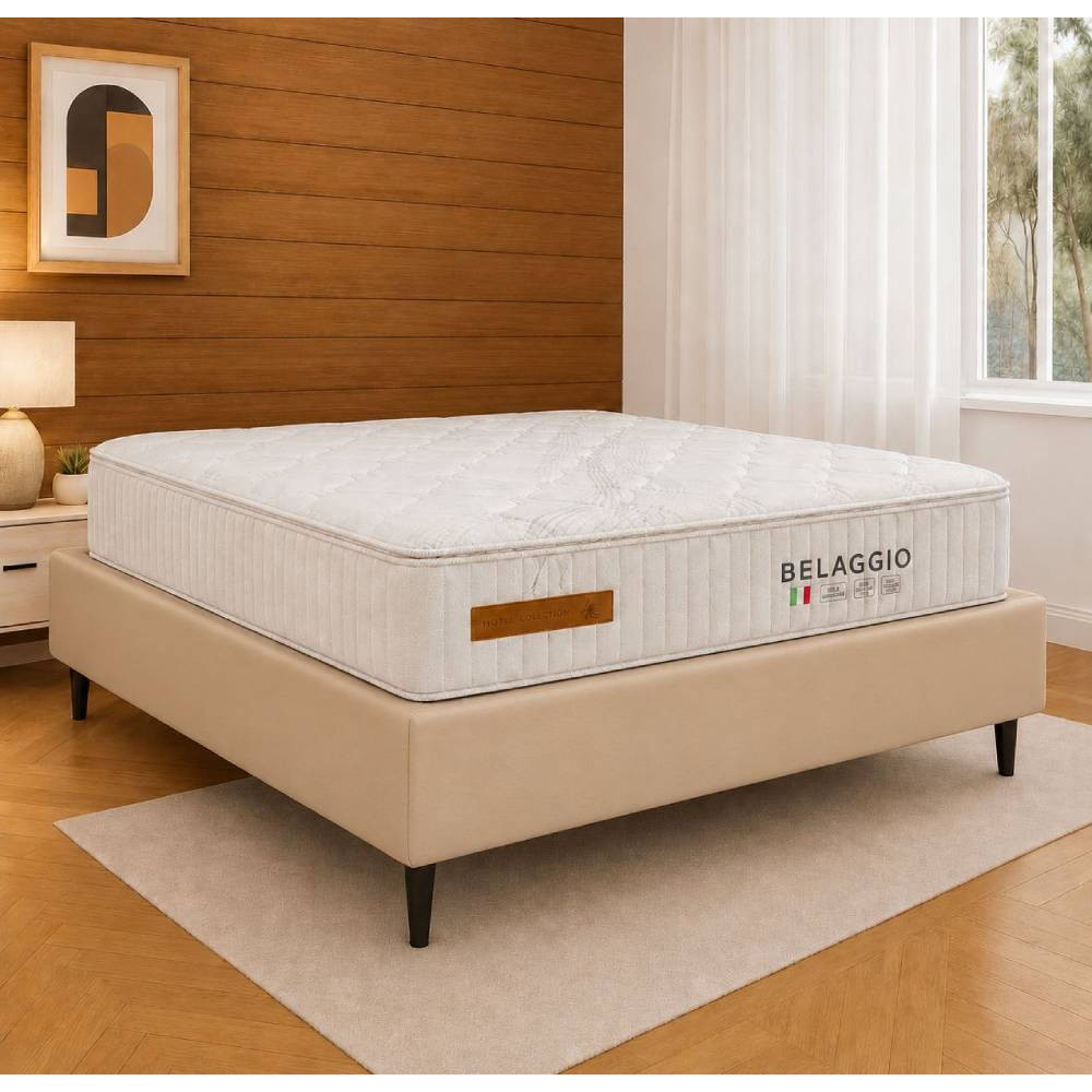 Base Cama Box Casal Courino - Bege + Colchão Bellagio Casal 32x188x138cm