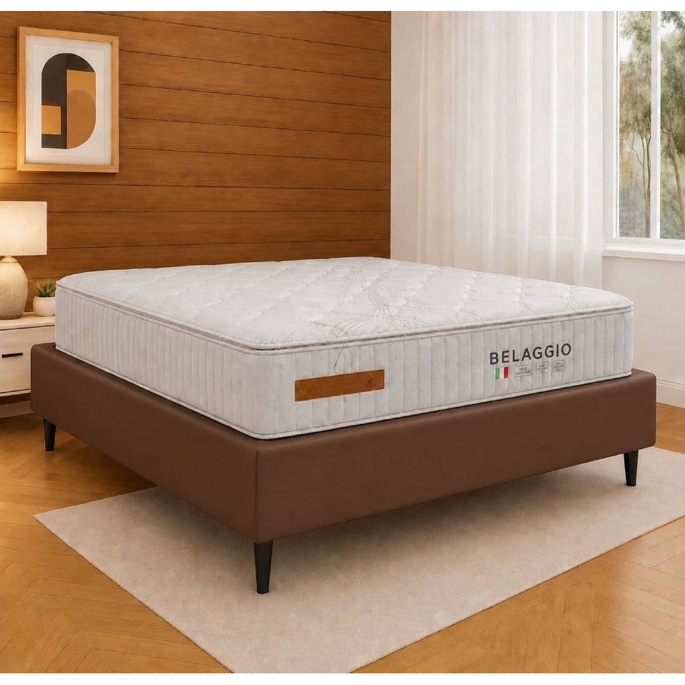 Base Cama Box Casal Courino - Marrom + Colchão Bellagio Casal 32x188x138cm