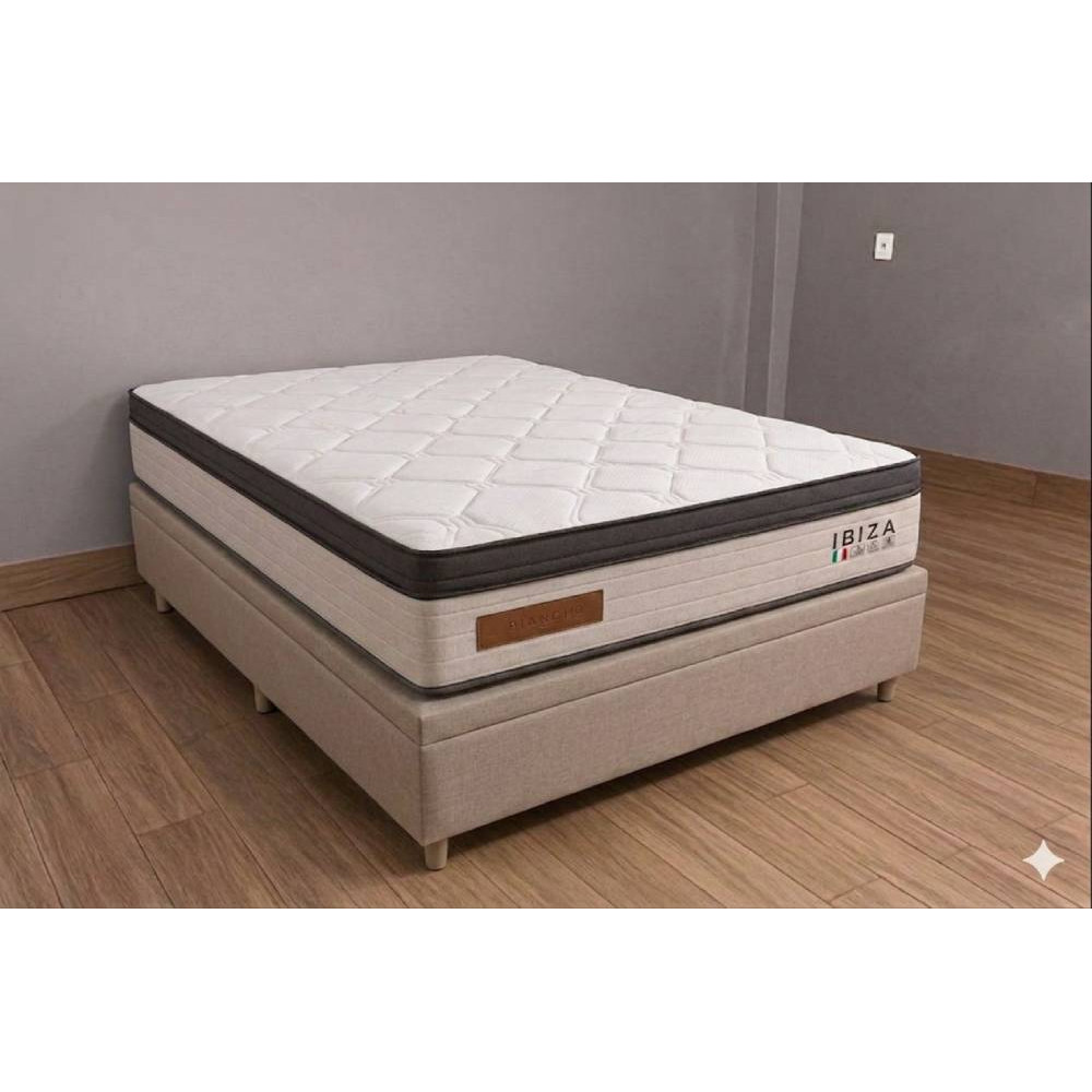 Base Baú Carioca Casal Courino - Bege + Colchão Ibiza Casal 33x188x138cm
