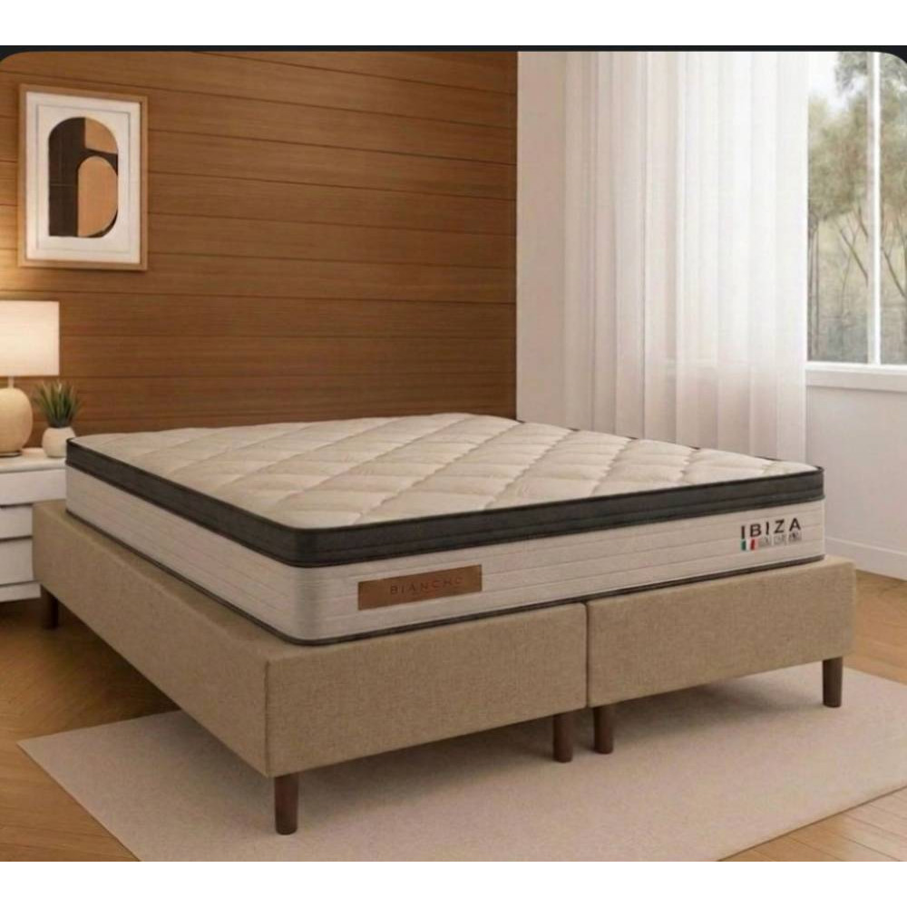 Base Box King Size 193x203 Courino - Bege + Colchão Ibiza King 33x2,03x193cm