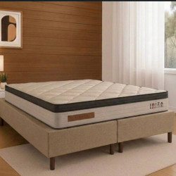 Base Box King Size 193x203 Courino - Bege + Colchão Ibiza King 33x2,03x193cm