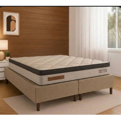 Base Box King Size 193x203 Courino - Bege + Colchão Ibiza King 33x2,03x193cm