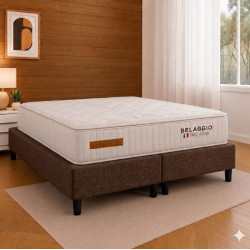 Base Box King Size 193x203 Courino - Marrom + Colchão Bellagio King 32x2,03x193cm