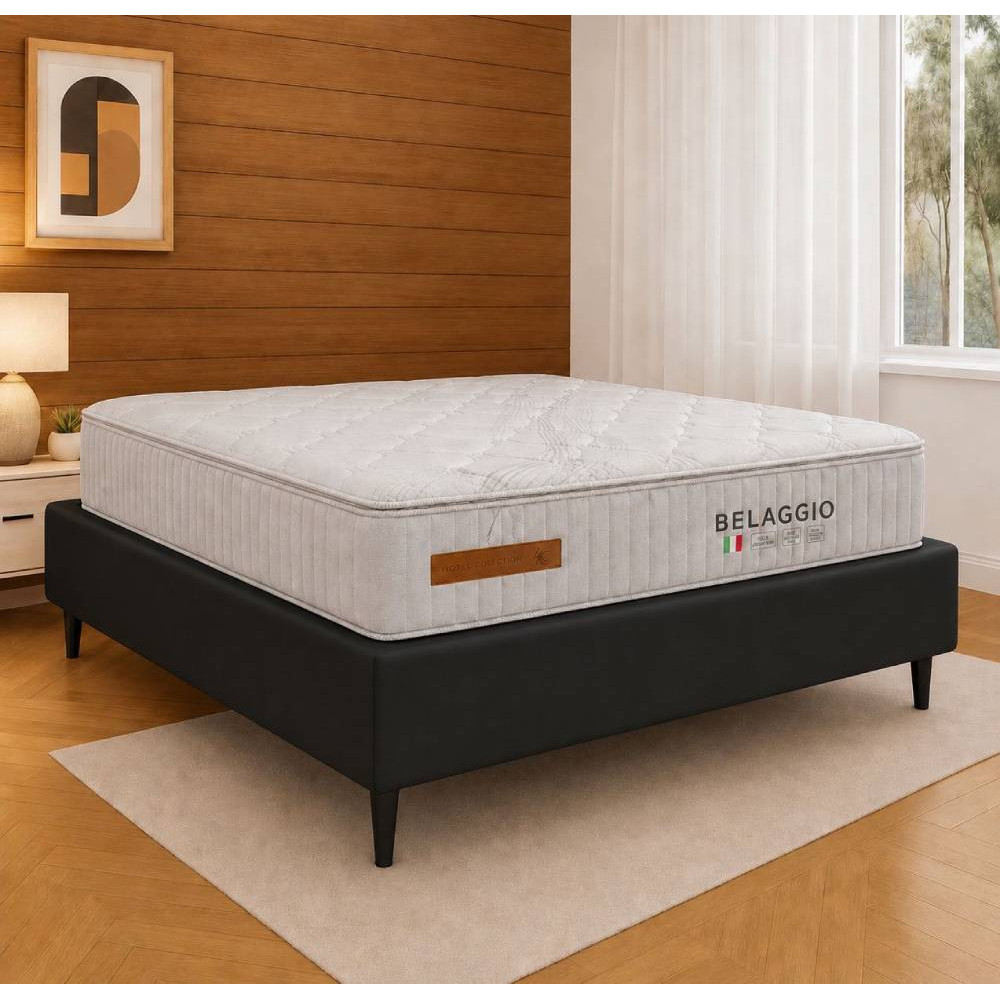 Base Cama Box Casal Courino - Preto + Colchão Bellagio Casal 32x188x138cm
