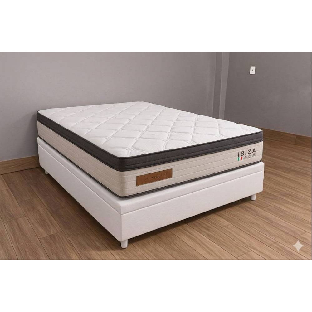Base Baú Carioca Casal Courino - Branco + Colchão Ibiza Casal 33x188x138cm