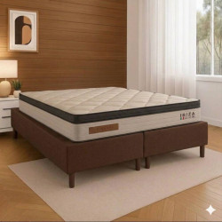 Base Box King Size 193x203 Courino - Marrom + Colchão Ibiza King 33x2,03x193cm