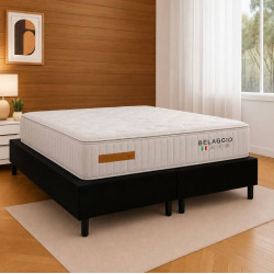Base Box Queen Bipartido 158×198 Courino - Preto + Colchão Bellagio Queen 32x198x158