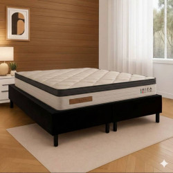 Base Box King Size 193x203 Courino - Preto + Colchão Ibiza King 33x2,03x193cm