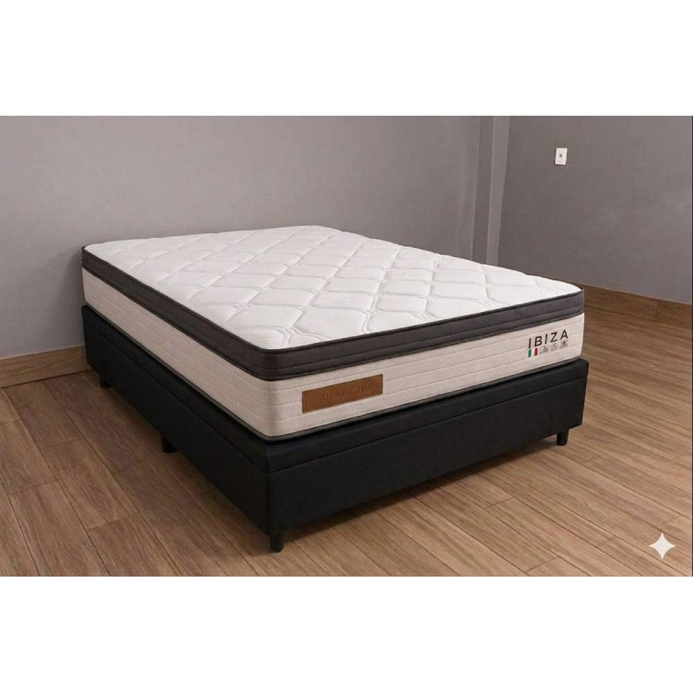 Base Baú Carioca Casal Courino - Preto + Colchão Ibiza Casal 33x188x138cm