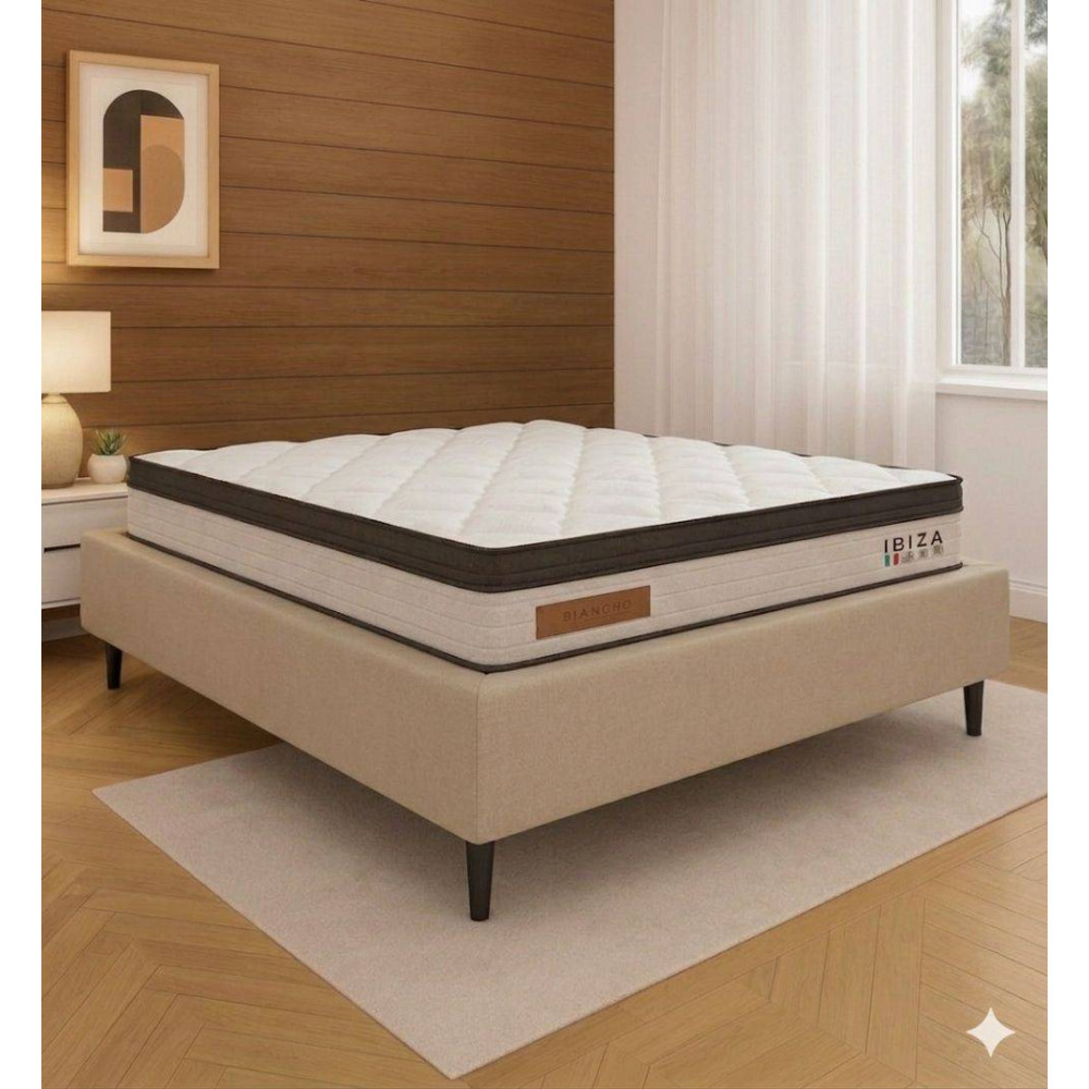 Base Cama Box Casal Courino - Bege + Colchão Ibiza Casal 33x188x138cm