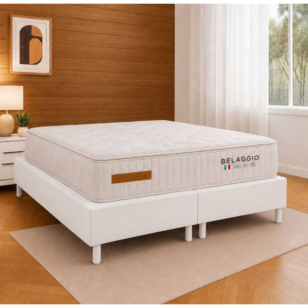 Base Box King Size 193x203 Courino - Branco + Colchão Bellagio King 32x2,03x193cm
