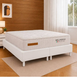 Base Box King Size 193x203 Courino - Branco + Colchão Bellagio King 32x2,03x193cm