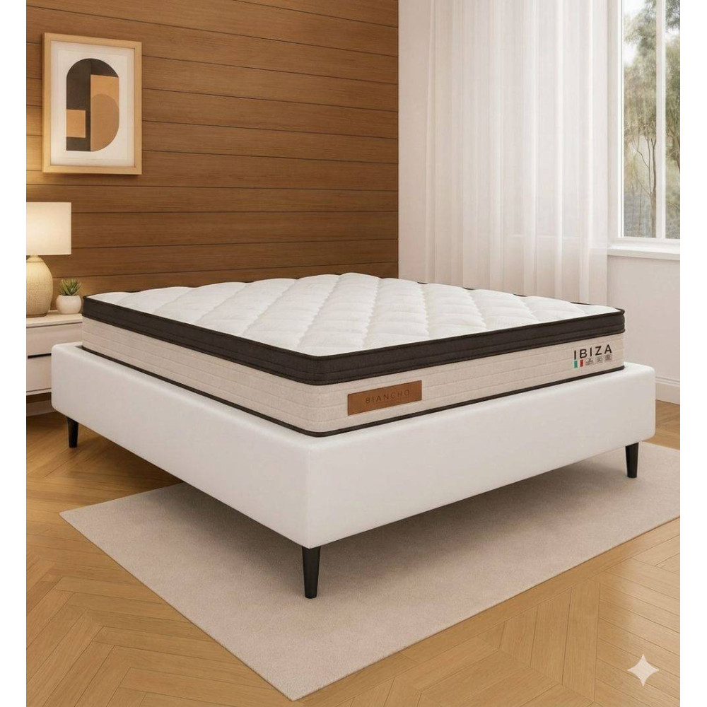 Base Cama Box Casal Courino - Branco + Colchão Ibiza Casal 33x188x138cm
