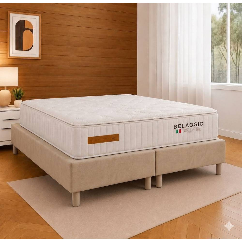 Base Box King Size 193x203 Courino - Bege + Colchão Bellagio King 32x2,03x193cm