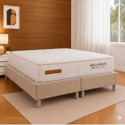 Base Box King Size 193x203 Courino - Bege + Colchão Bellagio King 32x2,03x193cm