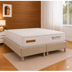 Base Box King Size 193x203 Courino - Bege + Colchão Bellagio King 32x2,03x193cm