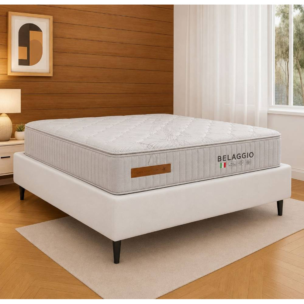 Base Cama Box Casal Courino - Branco + Colchão Bellagio Casal 32x188x138cm