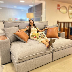 Sofá Retrátil e Reclinável Chanel confort 2,30m - Linho Cinza