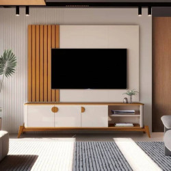 Rack Buriti 1.8 com Painel Boto 1.8 para TVs até 70 ″  c/ Led - Off White/Nature