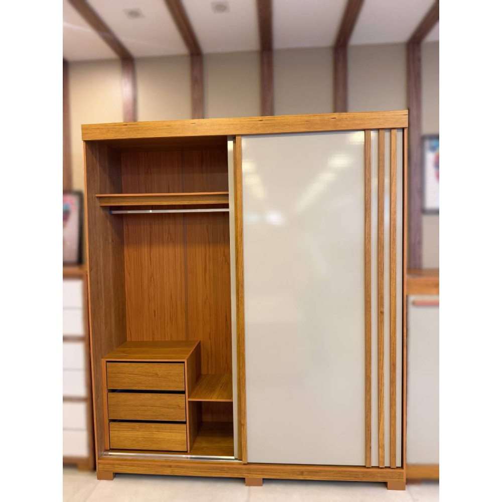 Guarda Roupa Solteiro Athena Acp 2 Portas c/ 3 Gavetas - Cinamomo/Off White