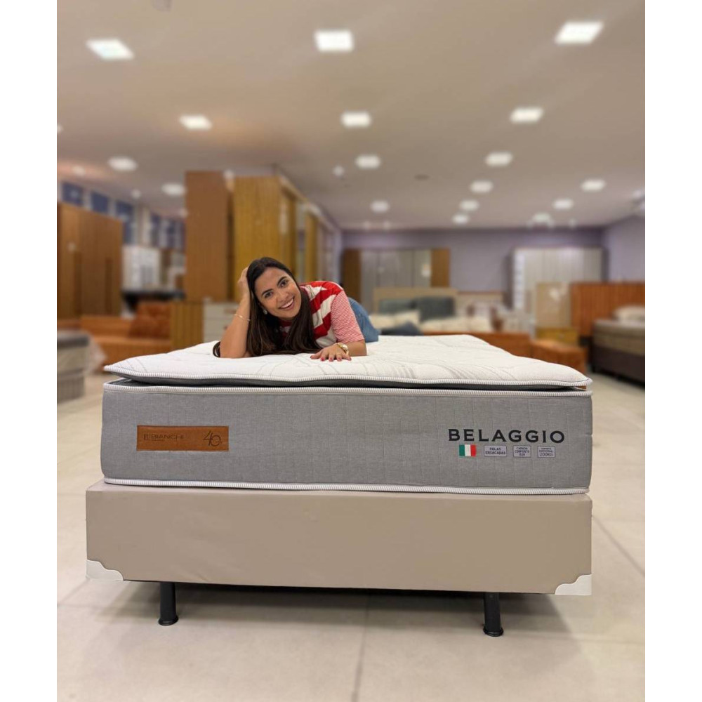 Base Cama Box Casal Courino - Bege + Colchão Bellagio Casal 32x188x138cm