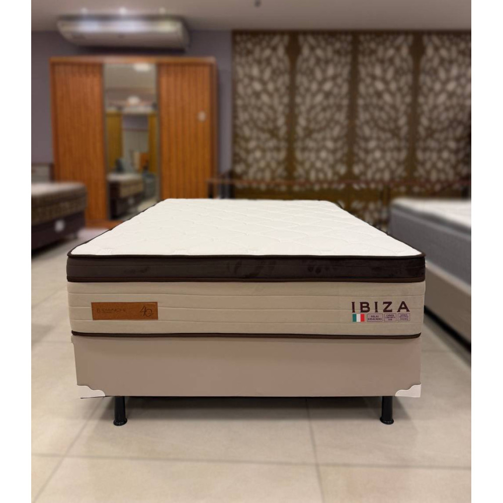Base Cama Box Casal Courino - Bege + Colchão Ibiza Casal 33x188x138cm