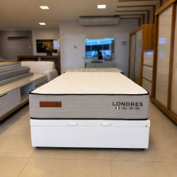 Colchão Londres Casal 30x188x138cm + Base Baú Carioca Casal Courino - Branco