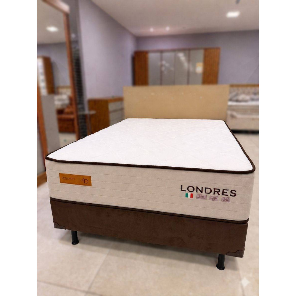 Colchão Londres Casal 30x188x138cm + Base Cama Box Casal Courino - Marrom