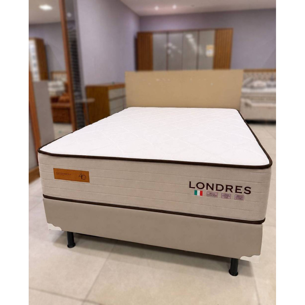 Colchão Londres Casal 30x188x138cm + Base Cama Box Casal Courino - Bege