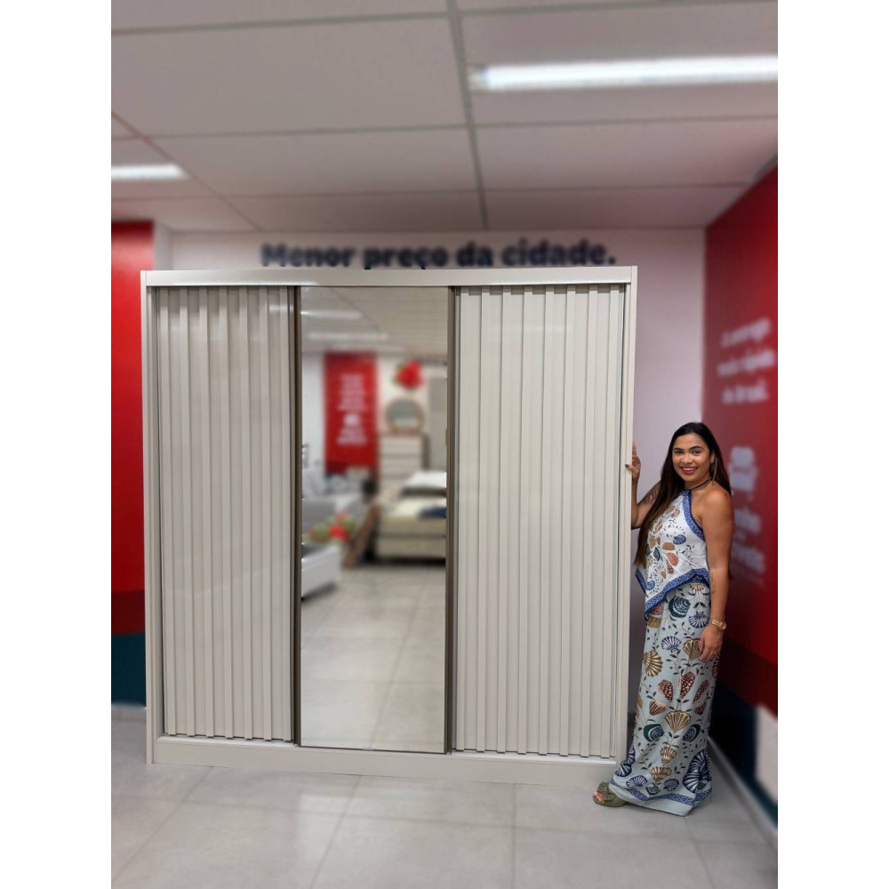 Guarda Roupa Casal Athenas com Espelho e 3 Portas de Correr - Off White