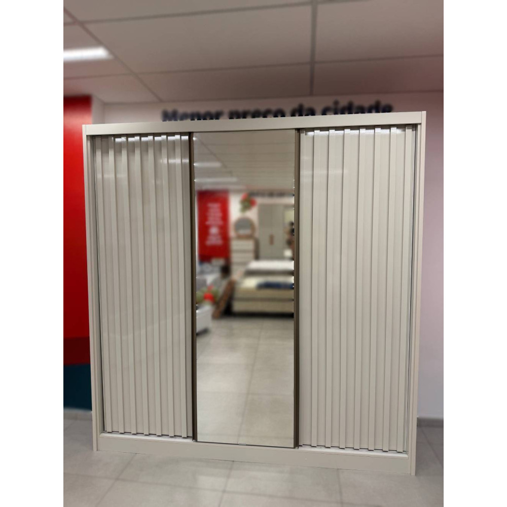 Guarda Roupa Casal Athenas com Espelho e 3 Portas de Correr - Off White