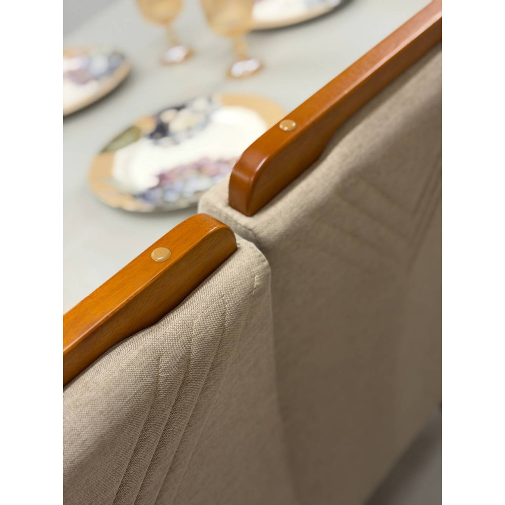 Mesa de Jantar Londrina 1.80cm Tampo Off White com  6 cadeiras Amsterdã - Linho Bege
