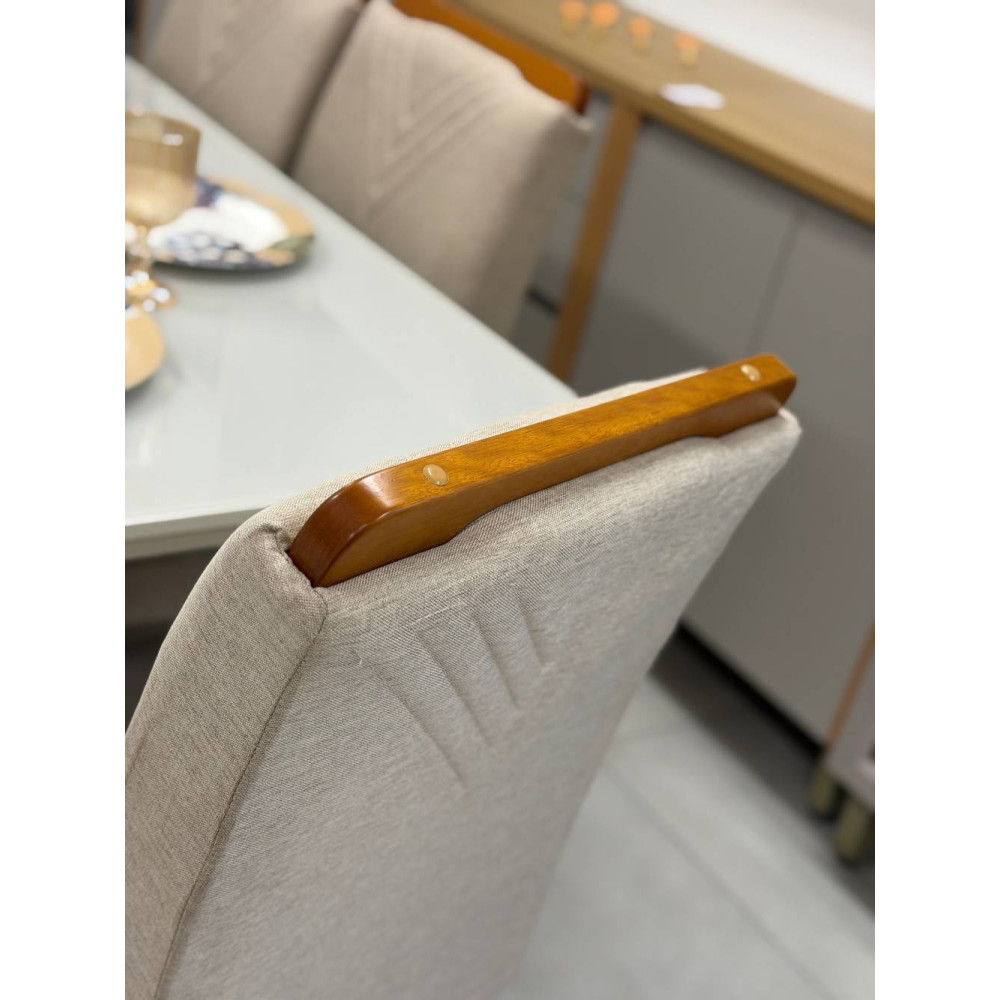 Mesa de Jantar Londrina 1.80cm Tampo Off White com  6 cadeiras Amsterdã - Linho Bege