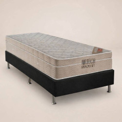 Base Solteiro (88x188x23) Courino - Preto + Colchão Ortobom Airtech Spring Pocket Solteiro 88x188x30
