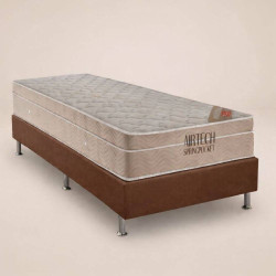 Base Solteiro (88x188x23) Courino - Marrom + Colchão Ortobom Airtech Spring Pocket Solteiro 88x188x30
