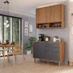 Armário Aéreo Divina com 2 Portas e Nichos 120cm + Balcão Divina c/ 2 Portas e 2 Gavetas 120cm - Cinamomo/Titanium