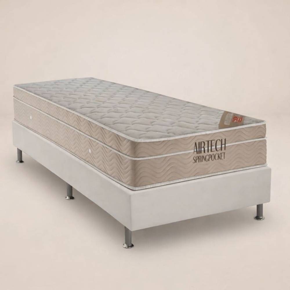 Base Solteiro (88x188x23) Courino - Branco + Colchão Ortobom Airtech Spring Pocket Solteiro 88x188x30