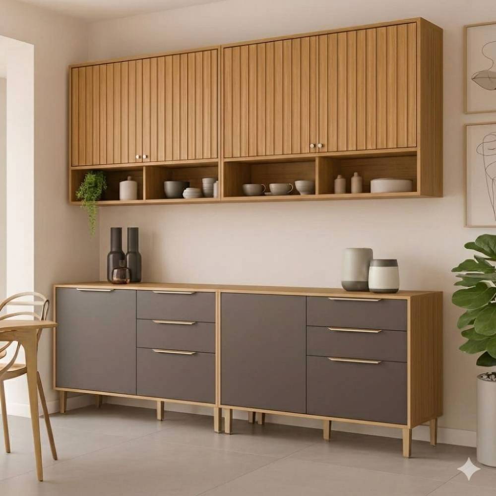 Cozinha Divina c/4 Peças com 2 Aéreos 120cm + 2 Balcões 120cm - Cinamomo/Titanium