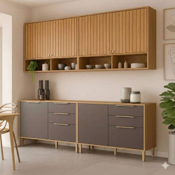 Cozinha Divina c/4 Peças com 2 Aéreos 120cm + 2 Balcões 120cm - Cinamomo/Titanium