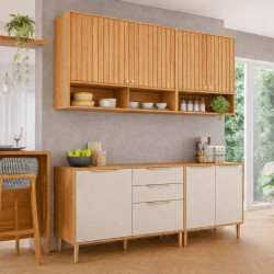 Armário Aéreo Divina com 2 Portas e Nichos 120cm + Armário Aéreo Divina com 2 Portas e Nichos 80cm + Balcão Divina 2 Portas + Balcão Divina 2 Gavetas e 2 Portas 120cm - Cinamomo/Off White