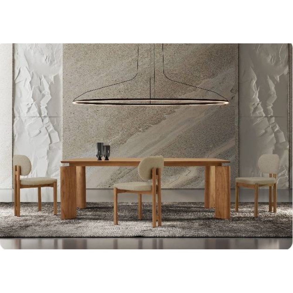 Mesa de Jantar Mavie 180x90 Tampo Madeira Laminado c/ 6 Cadeiras Mavie - Linho Palha 