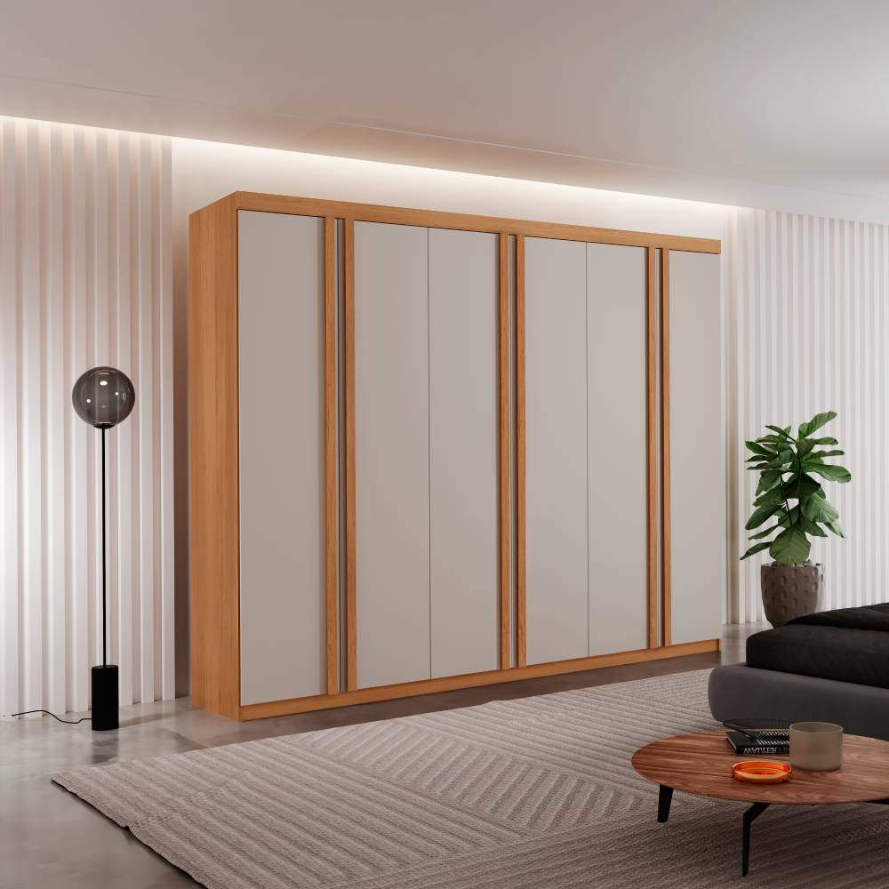 Guarda Roupa Casal Genebra c/ 6 Portas 2 Gavetas - Naturale/Off White