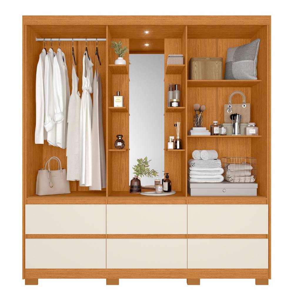 Guarda Roupa Casal Atena Albatroz c/ 2 Portas 6 Gavetas - Cinamomo/Off White