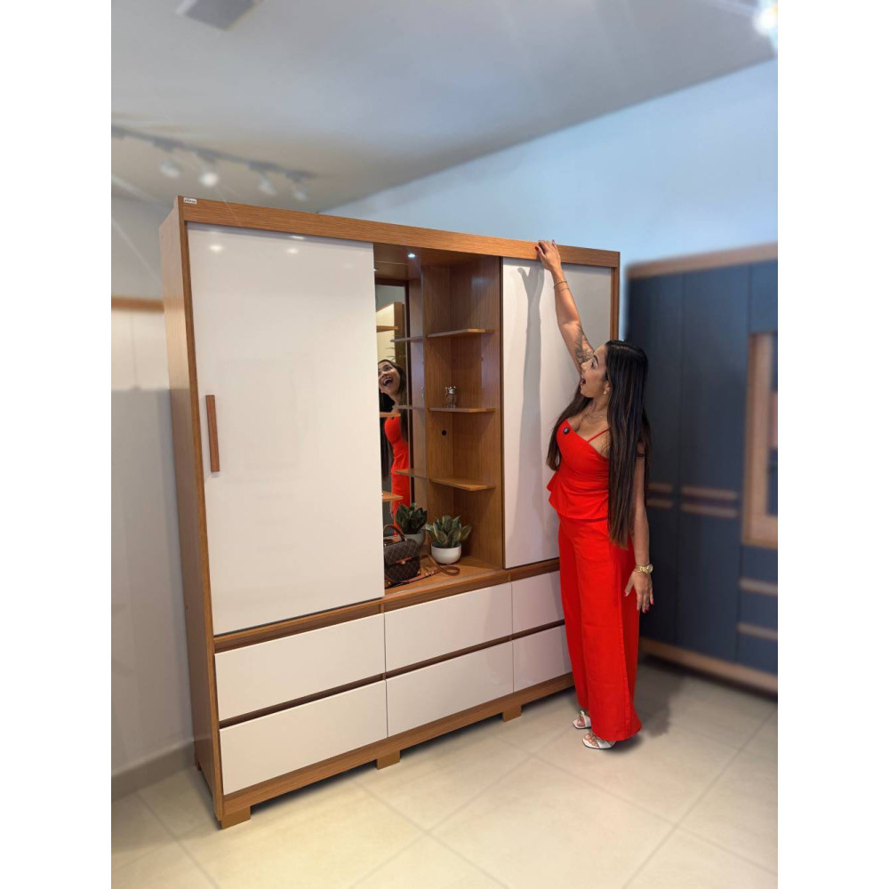 Guarda Roupa Casal Atena Albatroz c/ 2 Portas 6 Gavetas - Cinamomo/Off White