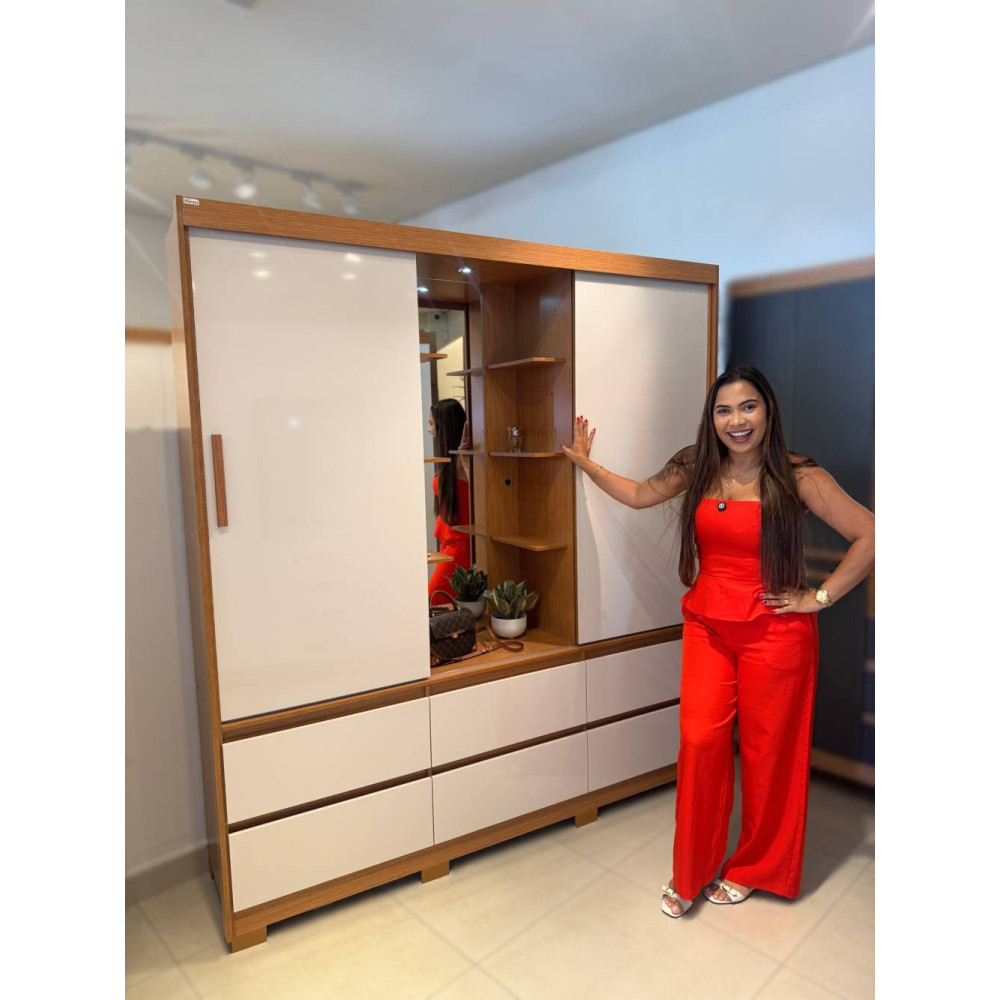Guarda Roupa Casal Atena Albatroz c/ 2 Portas 6 Gavetas - Cinamomo/Off White