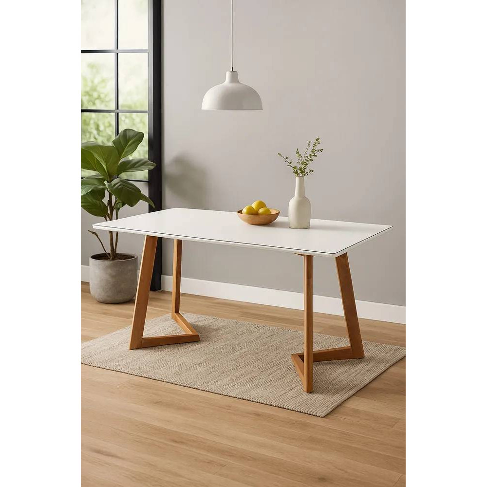 Mesa de Jantar Livia 180x90 c/ Vidro - Off White/ Cinamomo