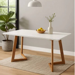 Mesa de Jantar Livia 180x90 c/ Vidro - Off White/ Cinamomo