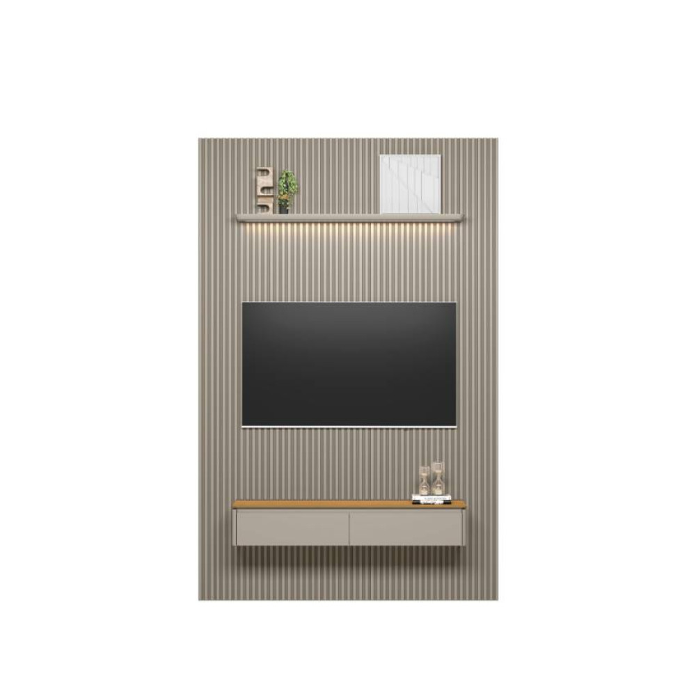 Painel Ripado Modular 1.8 + Nicho Curvo 1.4 + Prateleira Curva 1.4 - Tauari/Gris Fosco